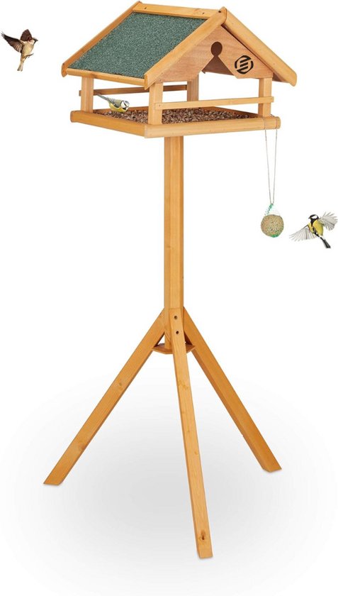 Houten voederhuisje kubus, functioneel en decoratief