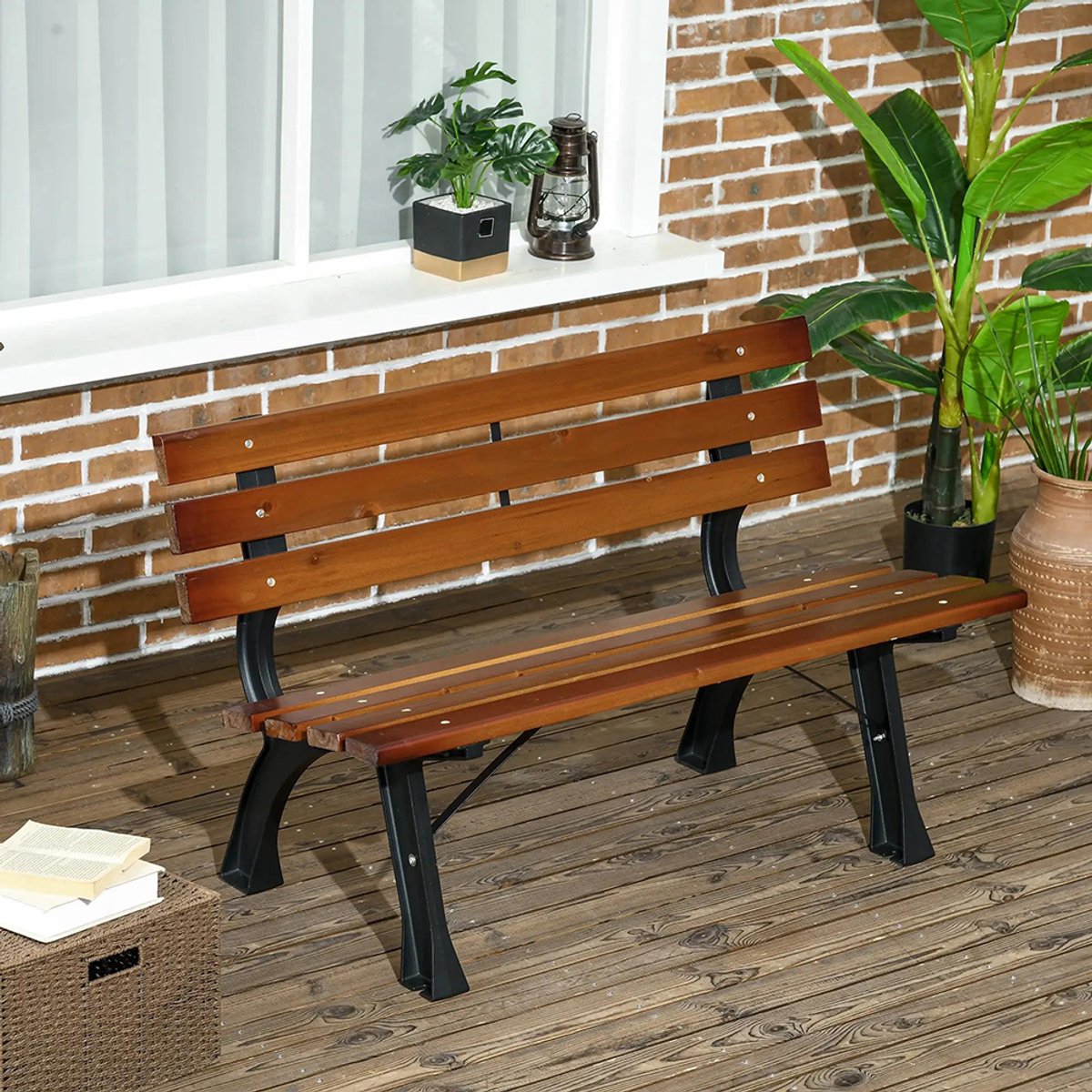 Sweiko Tuinbank - Aluminium + natuurlijk hout - 120 x 57 x 70 cm - Bruin