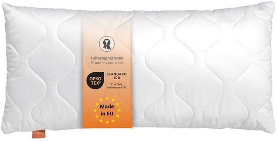sleepling Basic 100 hoofdkussen, 40 x 90 cm, Ökotex, wasbaar tot 60 graden, Made in EU, vulling kwantiteitsgarantie, maatgarantie, wit