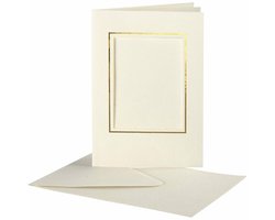 Passepartout Kaarten - Off-White - Rechthoek Met Gouden Rand - DIY Decoratieve Kaarten - Creatieve Kaarten Met Envelop - Formaat 10,5x15cm - Envelop 11,5x16,5cm - Set Van 10