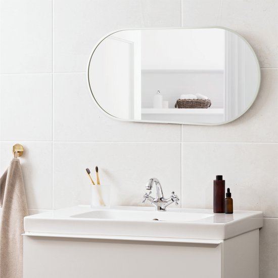 Miroir ovale Navaris avec cadre en aluminium - Miroir mural 75 x 38 cm - Horizontal ou vertical - Miroirs suspendus - Wit
