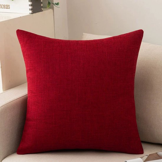 Lot de 2 housses de coussin de canapé, housses de coussin douillettes en coton et lin pour canapé, canapé-lit, salon, maison, taies d'oreiller unies (50 x 50 cm) - Rouge foncé