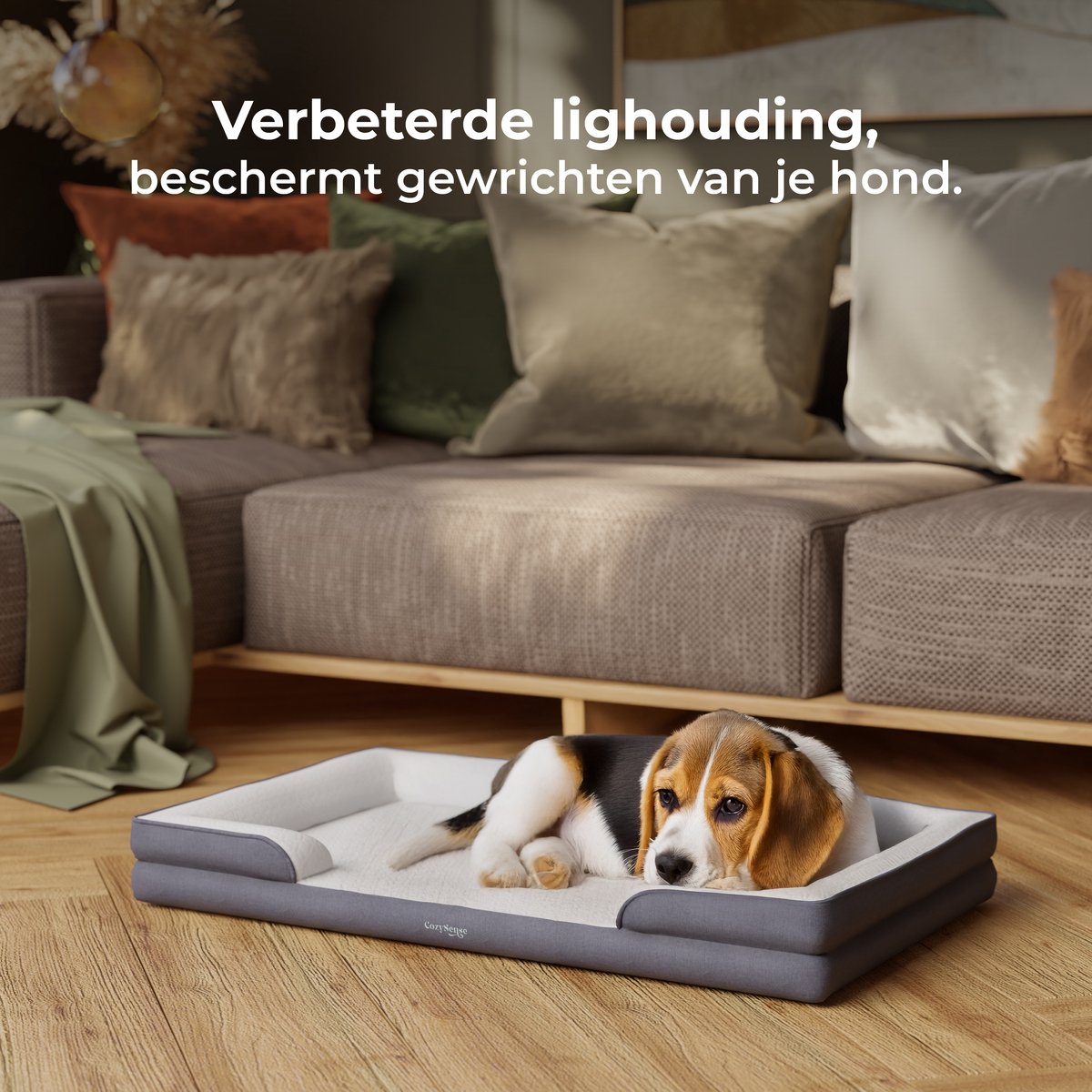 CozySense® Orthopedische Hondenmand 100 x 70 cm - Maat XL - Waterdicht Hondenbed met Wasbare Hoes - Geschikt Als Benchkussen - Wit – foto 2