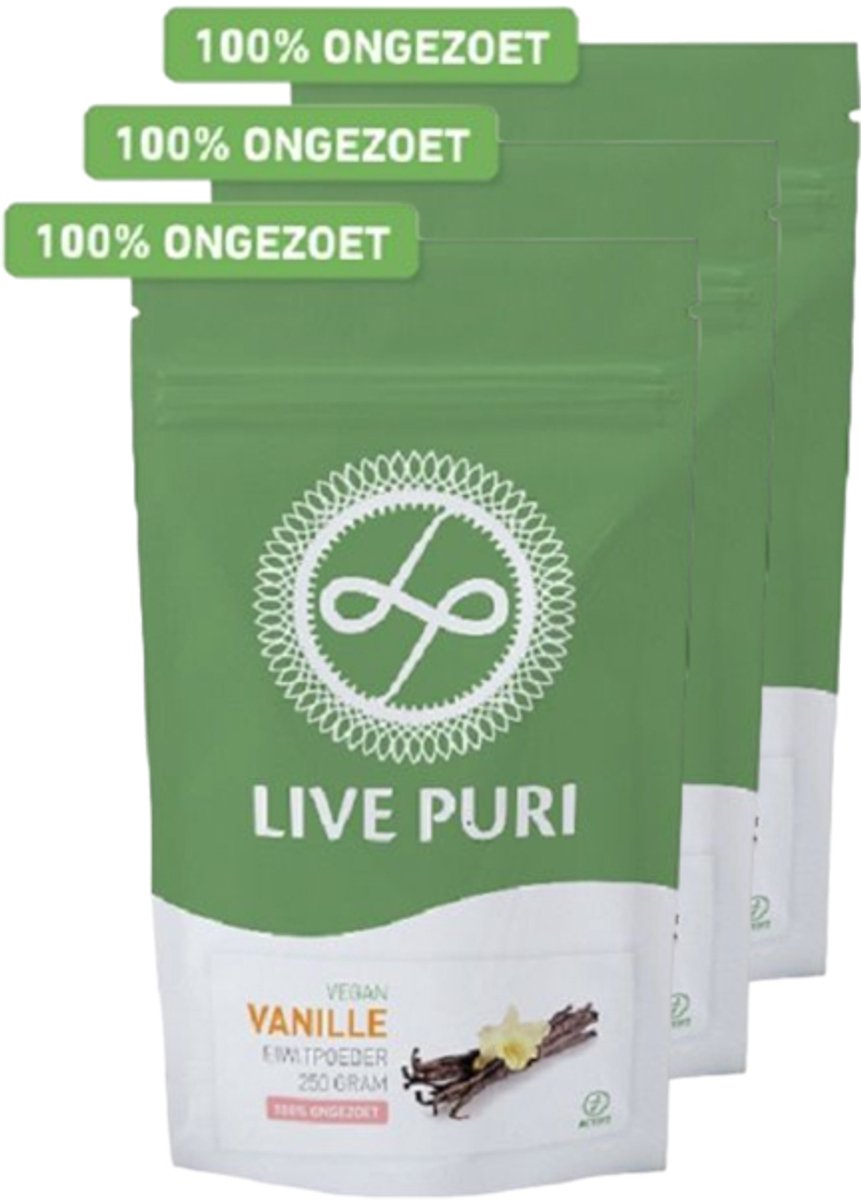 Live Puri | Vegan Eiwitpoeder | Vanille Ongezoet 900g | 2 stuks | 2 x 900g