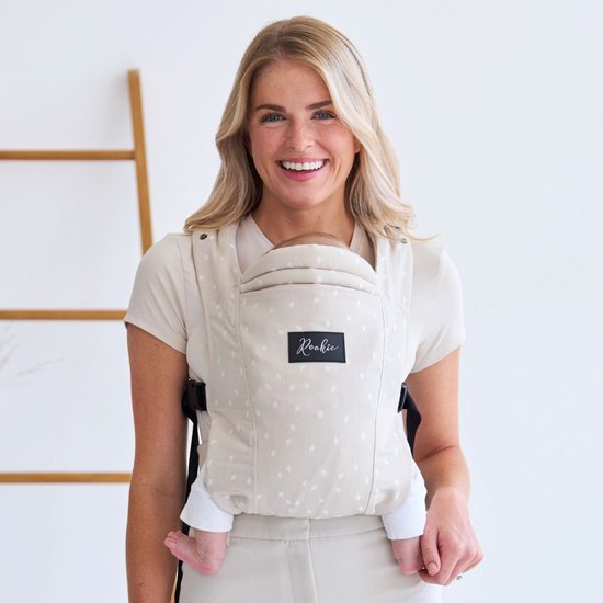 ROOKIE Baby Premium Elite draagzak - Design buikdrager en rugdrager - Comfortabel en ergonomisch baby spullen - Babydrager vanaf Geboorte - Ook voor Peuter - Biologisch katoen (Speckle)