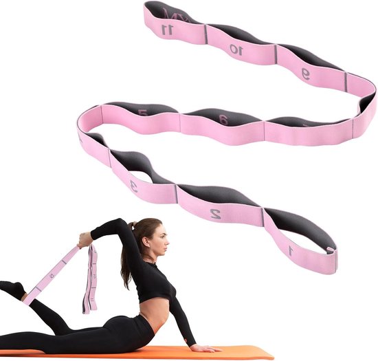 Yoga Stretch riem met weerstandsbanden - geschikt voor fitness en stretching - 11 lussen — afbeelding 5