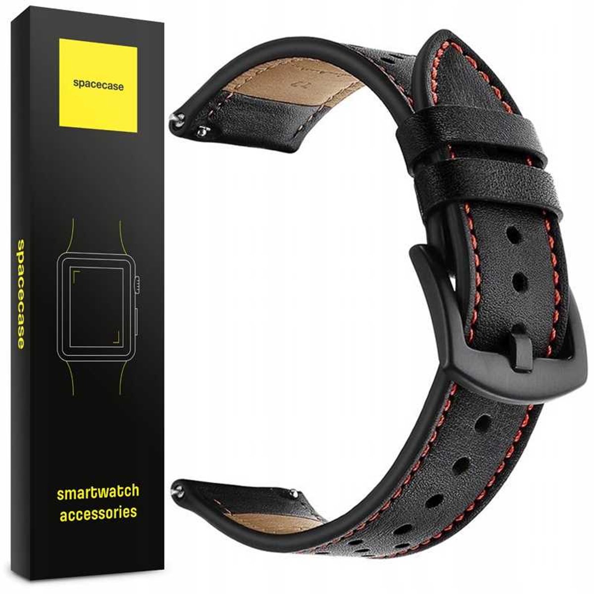 Spacecase Horlogeband 22 Mm Elegance Zwart Leer Voor Smartwatch