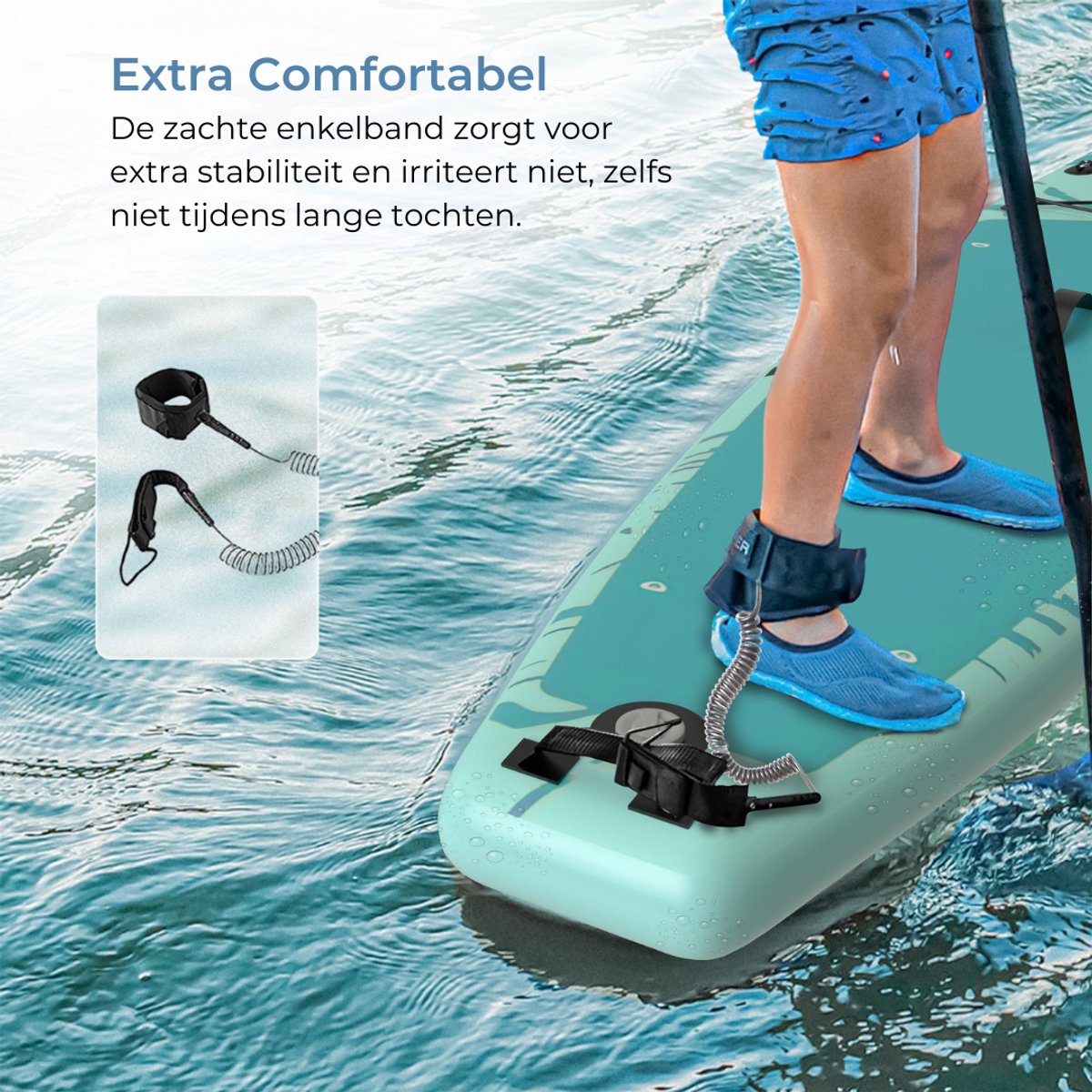 Supper Sup Board XL - Max. 220KG - Opblaasbaar – Zitje – Verstelbare Peddel – Waterdicht Telefoonhoesje – Pomp – Vin – Leash – Draagtas – Touring 381 x 81 cm - Turqoise – foto 3