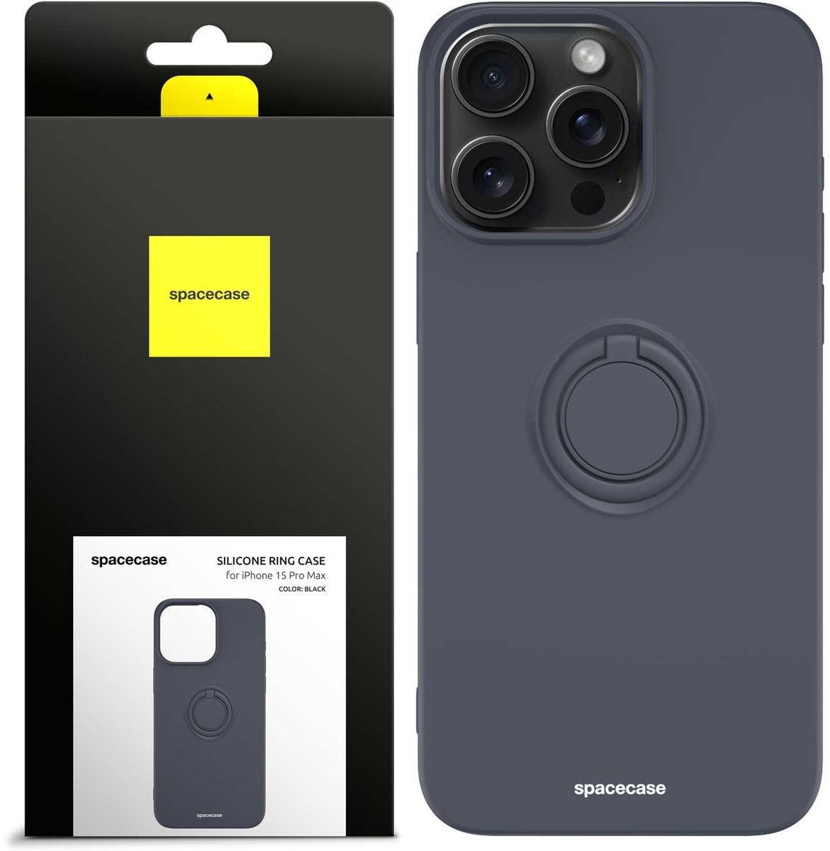 Spacecase Siliconen Ringcase Voor Iphone 15 Pro Max Zwart Case