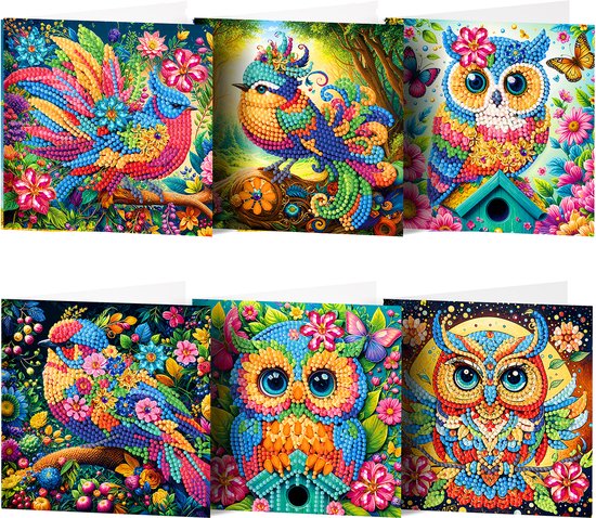 Cartes de vœux Adorzy Peinture de diamants Vogels – 6 Cartes de vœux avec enveloppe – Peinture de diamants Adultes – Pack complet Peinture de diamants