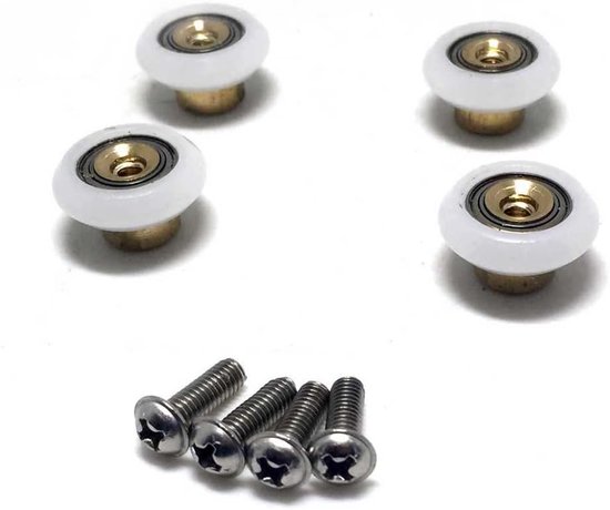 SPDYCESS 4 Stuks Douche Deur Roller Runner 20 mm, Douche Roller Wiel Pully Vervanging, Douchedeur Rollen Wielen Onderdelen, Schuifdeurrol voor Gebogen Deuren en Platte Deuren