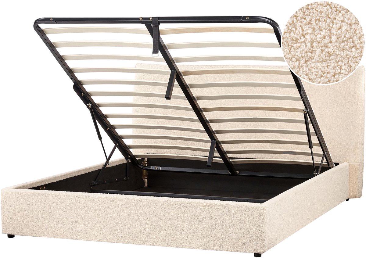 BELIANI LAVAUR - Bed met opbergruimte - Beige - 160 x 200 cm - Bouclé