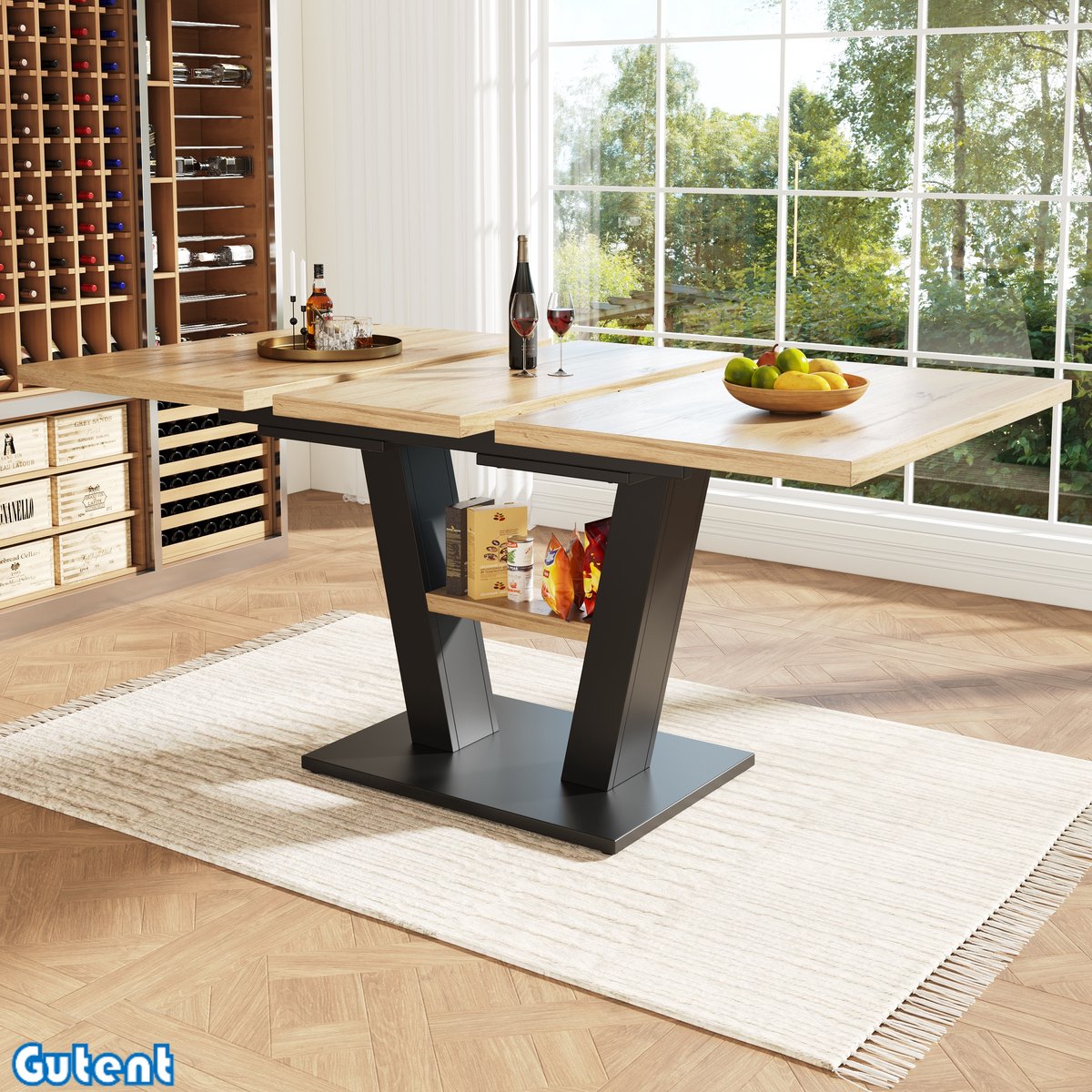 Gutent Uitschuifbare eettafel (118-157 x 70 x 75 cm)-Houten tafel-Zwarte poten Houten en Zwarte