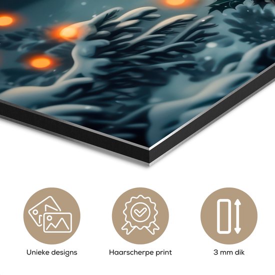 Tableau aluminium 160x120 cm - Décoration murale métal - Cerf - Noël - Hiver - Neige - Couronne de Noël - Décoration murale métal salon - Décoration industrielle - Photo sur dibond - Accessoires industriels chambre