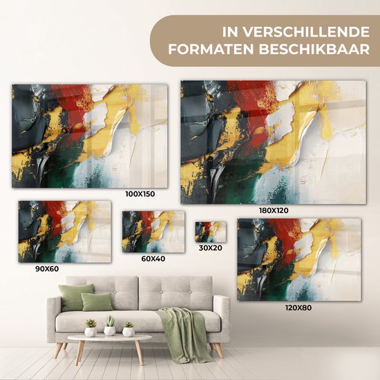 MuchoWow® Glasschilderij 30x20 cm - Schilderij acrylglas - Modern - Kerst - Abstract - Goud - Foto op glas - Muurdecoratie woonkamer - Wanddecoratie slaapkamer - Schilderijen