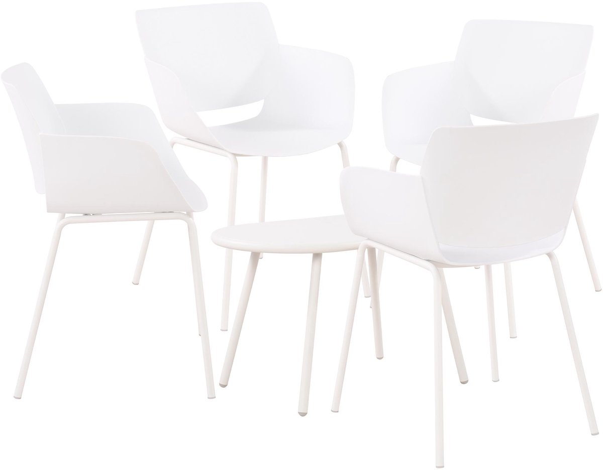 CLP Velvena Tuinset - Set bestaande uit Velva tafel en Alpena stoelen - weerbestendig - UV-bestendig - wit 4 stoelen