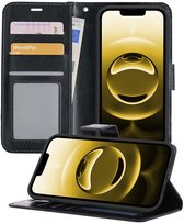 Hoesje - Met Pasjeshouder - Geschikt voor Apple iPhone 16e - Luxe Bookcase Portemonee - Flip Case - Kunstleer Book Case - Flipcase - Book Cover - Walletcase - Portemonneehoes - Telefoonhoesjes - Zwart