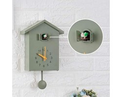 Crrynuo Koekoeksklok - Koekoeksklok Modern - Wandklok met Slinger - Vogelhuisje Klok - Wanddecoratie- Groen - met Aangenaam Koekoeksgeluid