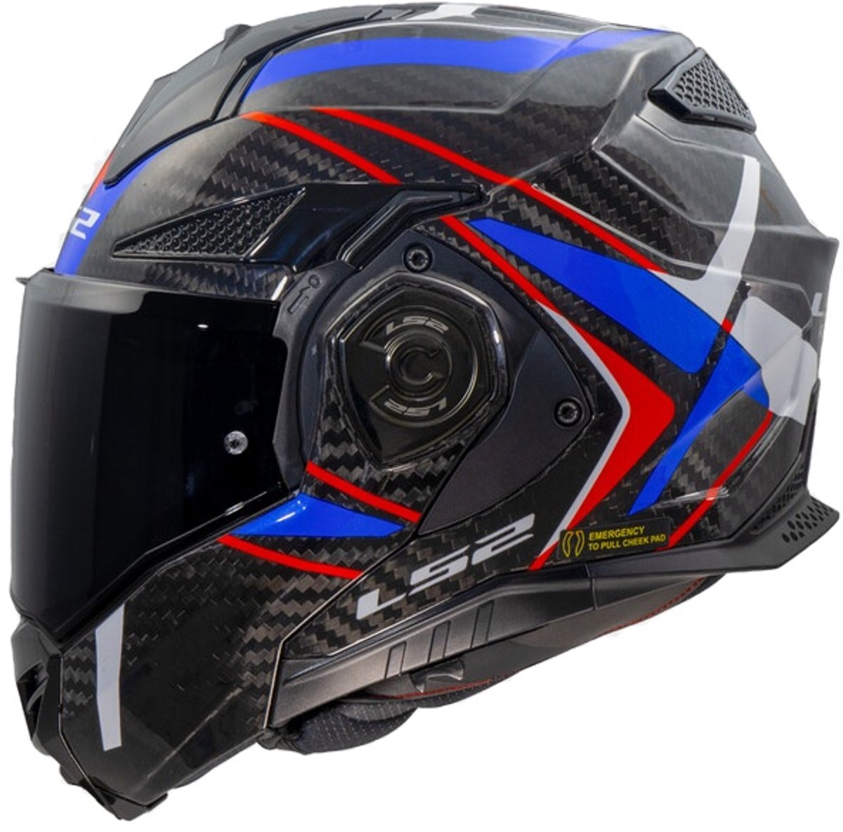 LS2 FF901 Advant X Carbon systeemhelm Future II wit blauw - Maat XS