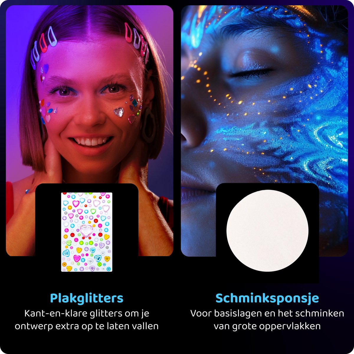 Paint-A-Boo Glow in the Dark Kinderschmink - 8 Kleuren - Neon Schmink - Schminkset Waterbasis - Face Paint - 24 Gezichten - 30 Voorbeelden — afbeelding 6