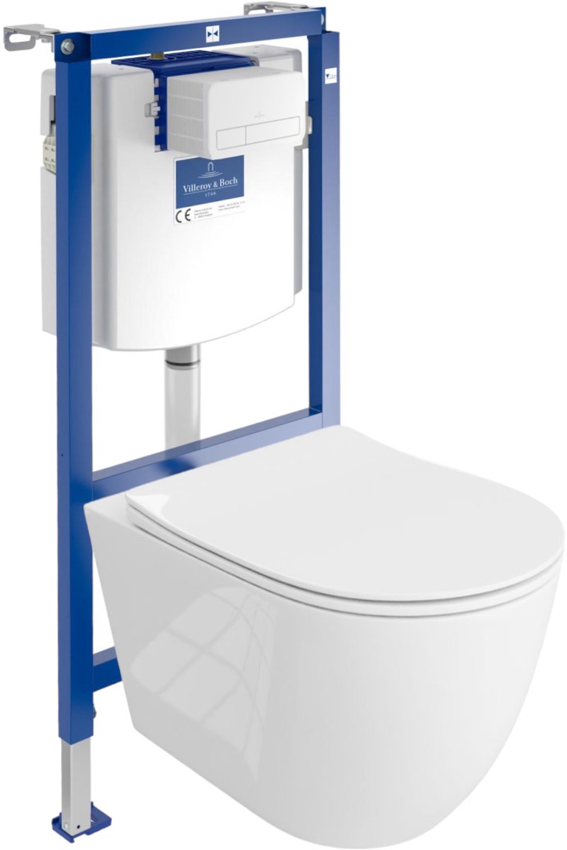 Villeroy&Boch Inbouwreservoir Complete Toiletset ViConnect H112 - Inbouw WC Hangtoilet Wandcloset SINTO GRANDE - Bedieningsplaat Wit - Voorwandelement voor toilet - Installatiesysteem