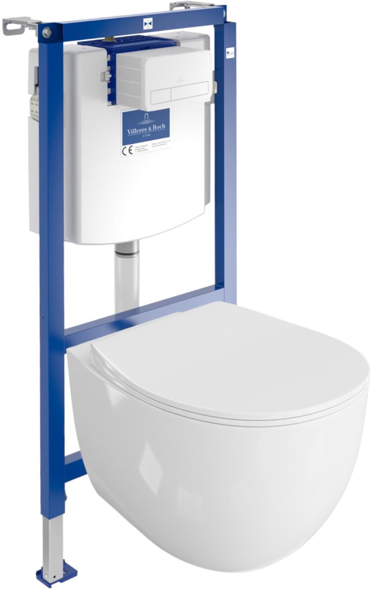 Villeroy&Boch Inbouwreservoir Complete Toiletset ViConnect H112 - Inbouw WC Hangtoilet Wandcloset MONDO - Bedieningsplaat Wit - Voorwandelement voor toilet - Installatiesysteem