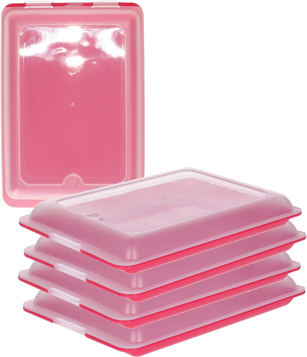 Toyma Vleeswarendoos - 5x - roze - kunststof - 24,5 x 17 x 4 cm - vershouddoos / kaasdoos