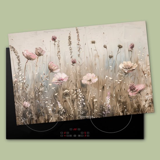 KitchenYeah® Protection plaque induction 77x51 cm - Fleurs - Beige - Fleurs sèches - Protege plaque de cuisson - Couvre plaque induction - Protecteur d'induction - Cuisine