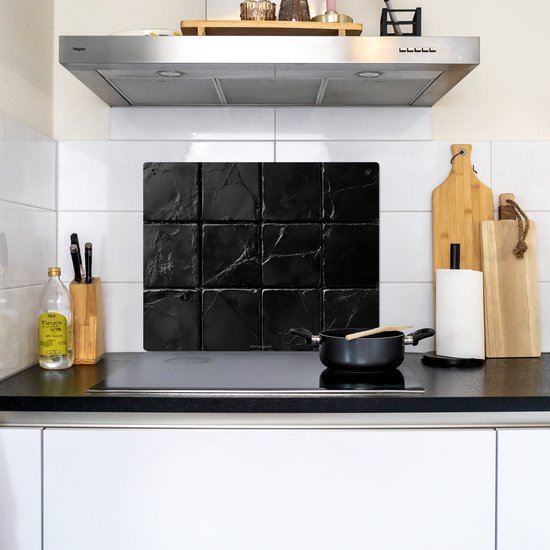 KitchenYeah® Protection plaque induction 65x55 cm - Noir - Carreaux - Pierre - Protege plaque de cuisson - Couvre plaque induction - Protecteur d'induction - Cuisine