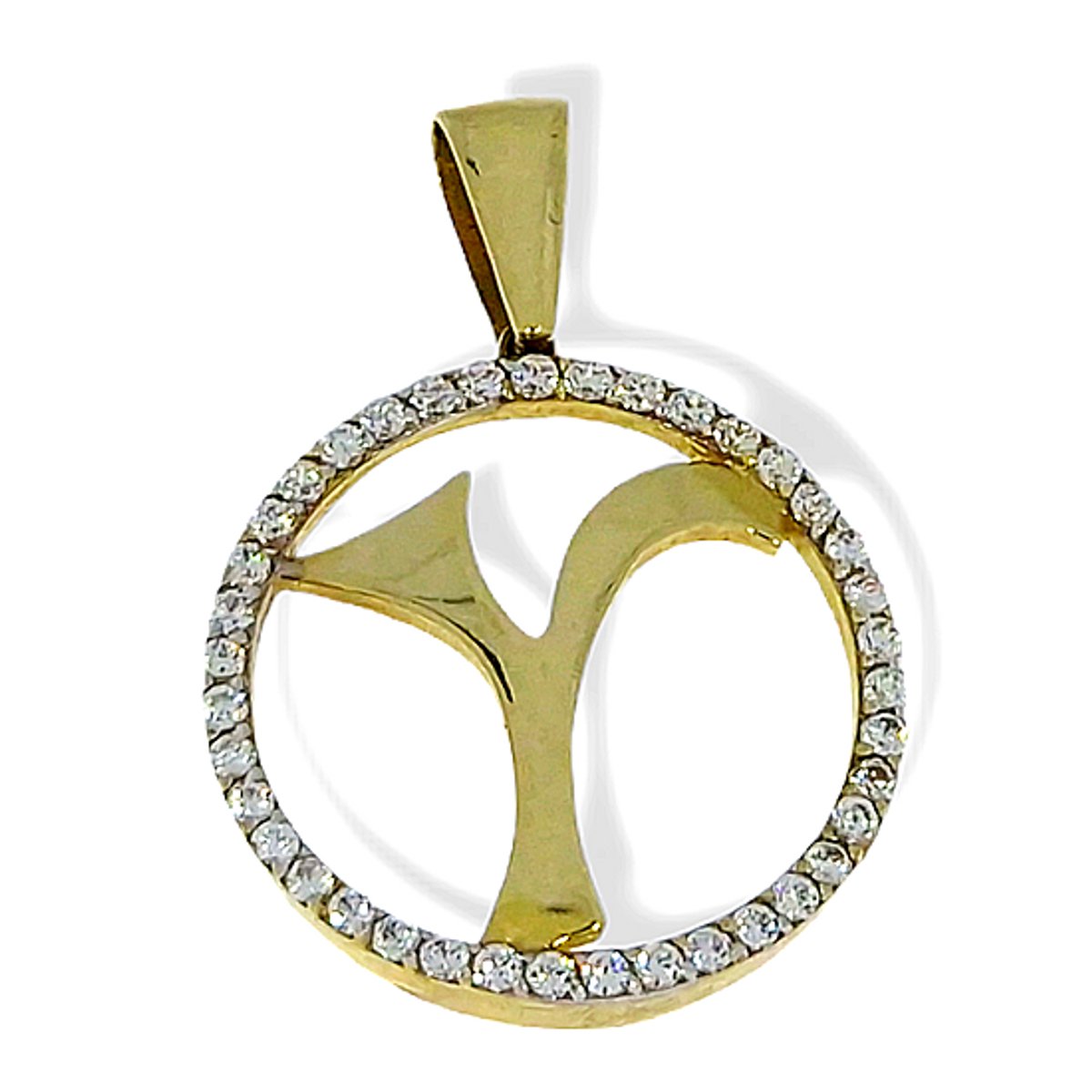 Goud Hanger Letter Y 14 karaats Zirkonia