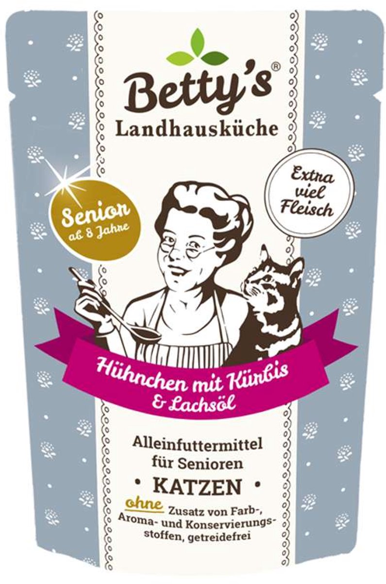Betty's Landhausküche Cat Senior - Zakje 12x100g - Pompoen & zalmolie