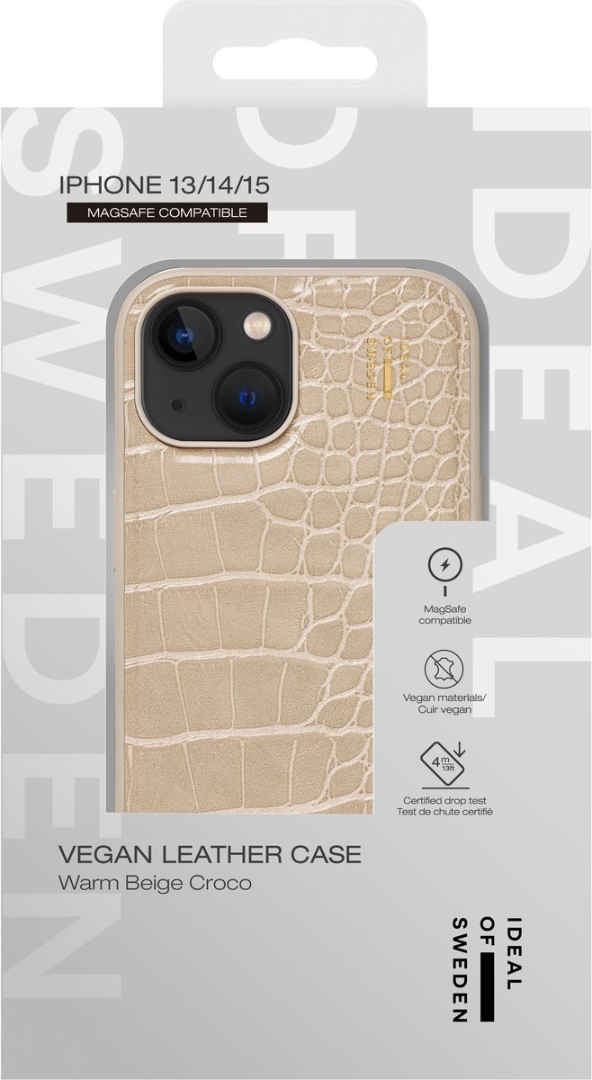 iDeal of Sweden Vegan Leather Case MagSafe geschikt voor Apple iPhone 13 / 14 / 15 / 16E Warm Beige Croco