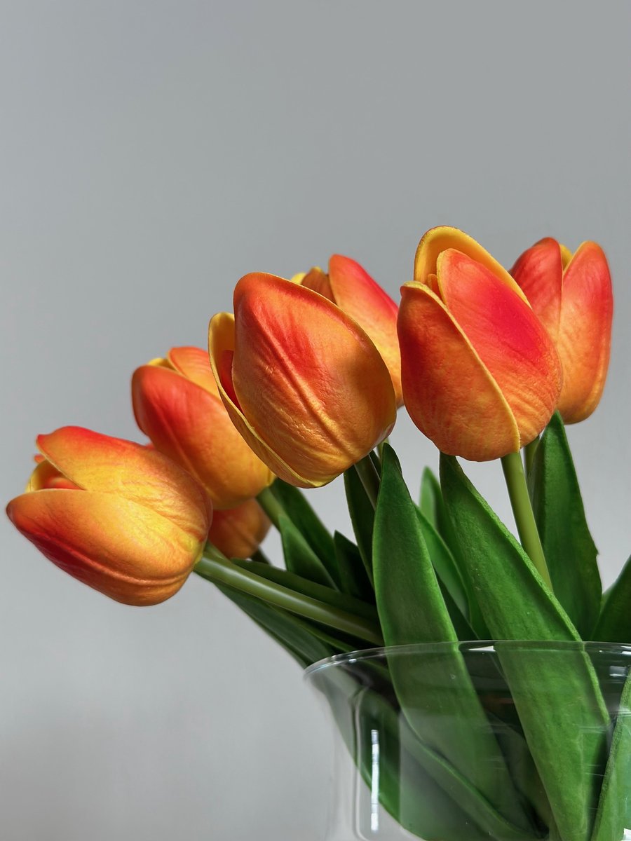 Kunst tulpen - Zijden tulpen boeket - Tulpen boeket - Real touch tulpen - Oranje/Rood - Bo