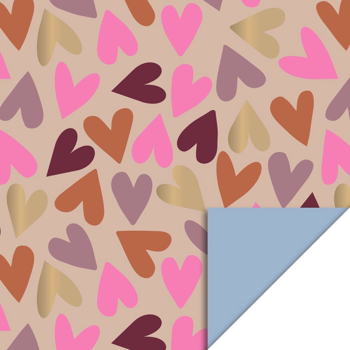 HOP - Cadeaupapier 70 cm - Big Hearts Nude - Polar Blue