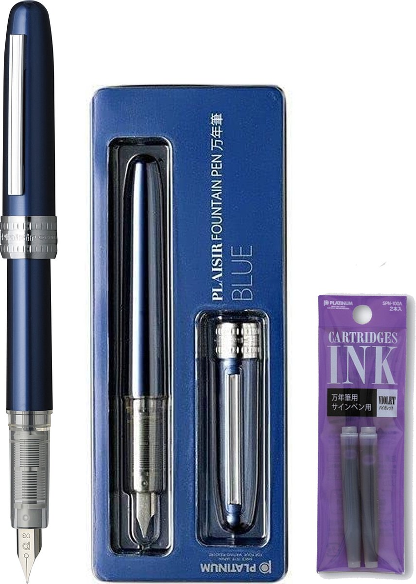Platinum Japan - Plaisir Fountain Pen - Medium - Vulpen - Blauw - penpunt: Medium 05 - Met extra vullingen Paars