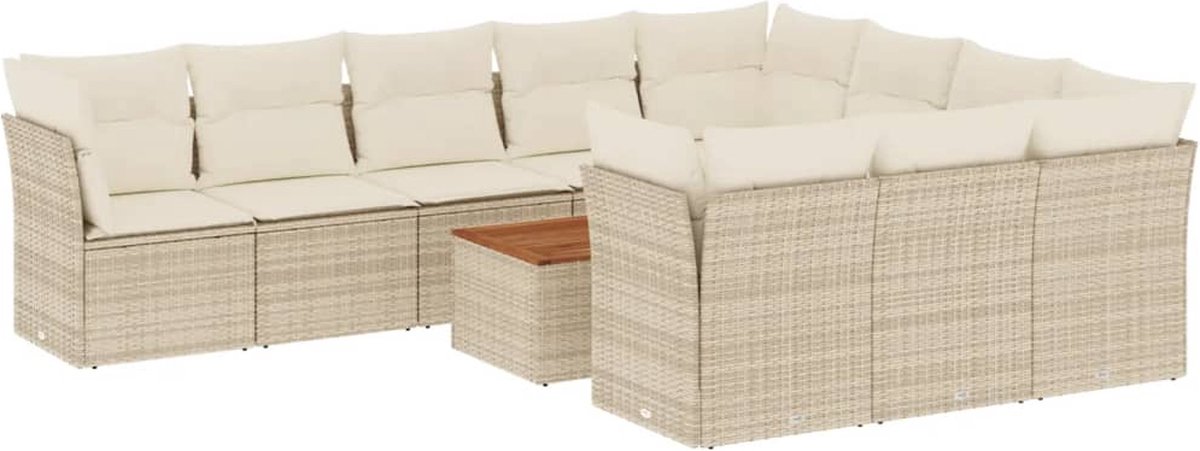 The Living Store 11-delige Tuinset met kussens poly rattan beige - Tuinmeubels - Lounge Set - Buitendecoratie - Outdoor Furniture - Ratan Meubel