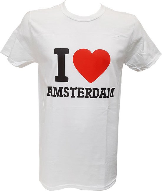 T-shirt blanc avec l'inscription 'I LOVE AMSTERDAM'.