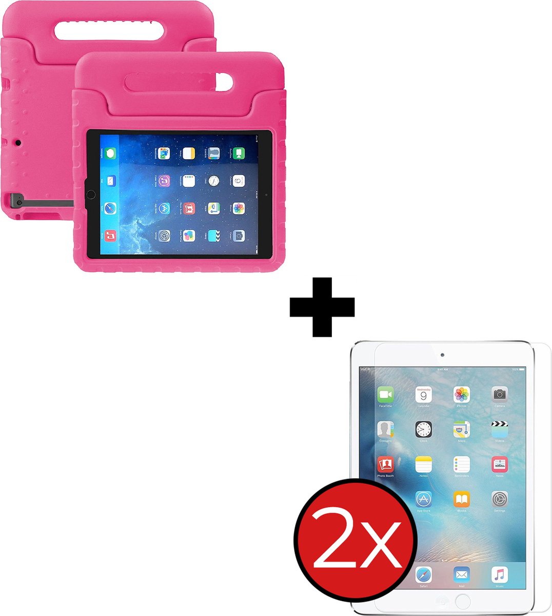 Hoesje - Geschikt voor Apple iPad Mini 3 (2014) - 7.9 inch - 3e Generatie - Met 2x Screenprotector - Kinderhoes - Shockproof Bumper - Kidsproof Case - Tablethoes - Kinder Hoes Cover - Roze
