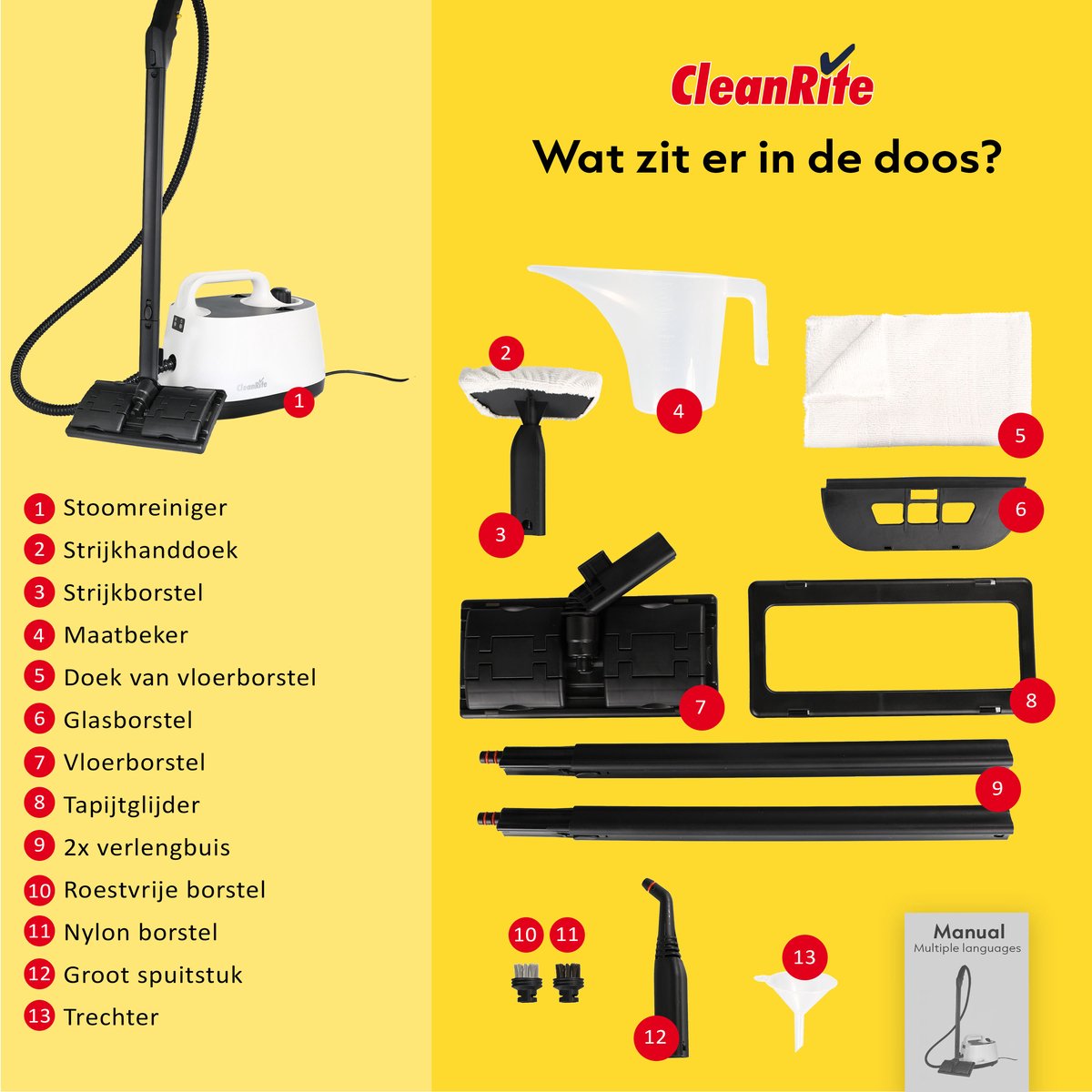 CleanRite Stoomreiniger Vloer 13-Delig - Bacteriënkiller thumbnail 3