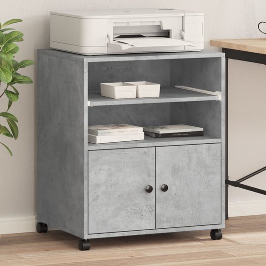 vidaXL Printerkastje met wielen 60x48x74 cm betongrijs, bureau organizer, printer kast, printer standaard, bureau organiser, printerstandaard