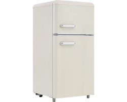 Merax Retro Mini Koelkast 72L – Koel-vriescombinatie met 21L Vriesvak – 91 cm Hoog – LED-Verlichting & Instelbare Temperatuur – Energieklasse E – Wit