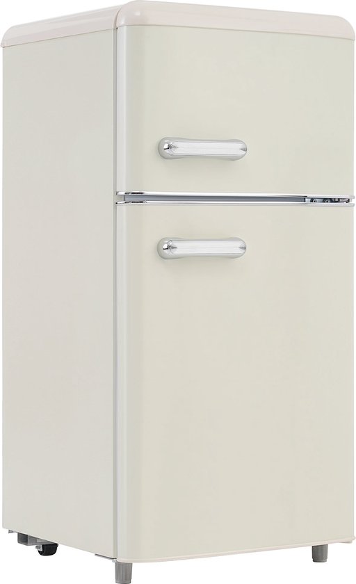 Merax Retro Koel-vriescombinatie 72L wit, mini koelkast 91 cm hoog, 21L vriesvak, LED-verlichting, energieklasse E