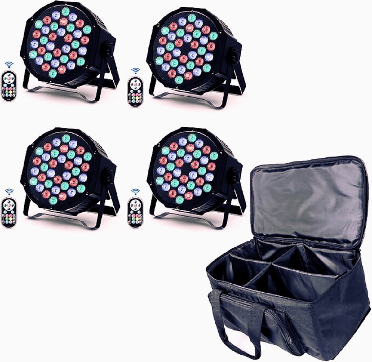 4x LED Par Lichten Met Waterdichte Tas - RGB 72W - 7 Modus Lichteffecten Met Afstandsbediening Voor Feesten - Bruiloften - Podiumverlichting & Shows - Energieklasse A