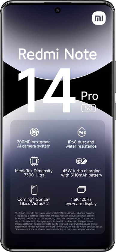 Xiaomi Redmi Note 14 Pro - 5G - 8Go/256Go - Noir Zwart