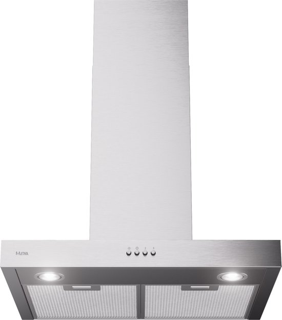ETNA AB260RVS - Blokmodel Schouwkap - RVS - Energielabel A - 3 Afzuigstanden - LED spots - Afvoer naar buiten of recirculatie - Druktoetsen