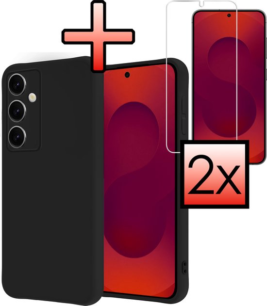 Coque Compatible avec Samsung S25 Coque Arrière en Siliconen avec 2 Protecteurs d'Écran - Zwart