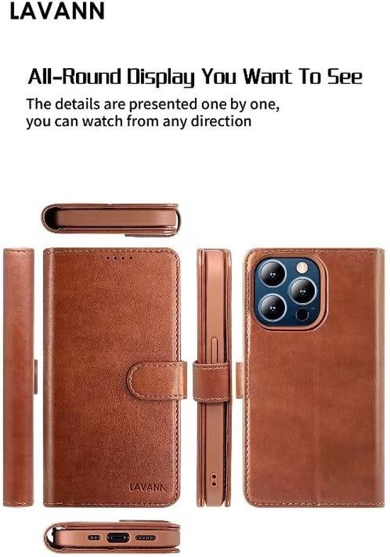 iPhone 14 Pro Max - Étui de téléphone en cuir de Luxe 2 en 1 - Élégant et multifonctionnel - Lavann - Bookcase magnétique 2 en 1 en cuir - Blauw