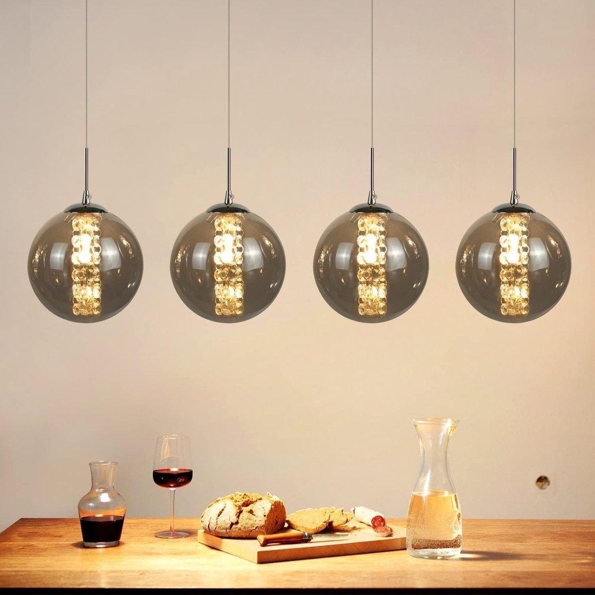 NETTLIFE Hanglamp modern - 4xG9 - glazen - grijs - hoogte verstelbaar - 70cm - incl. lichtbron - voor keuken woonkamer slaapkamer hal