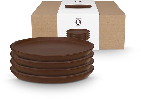vtwonen - Ontbijtborden - Serviesset - Bruin - Keramiek - 17cm - Set van 4 borden