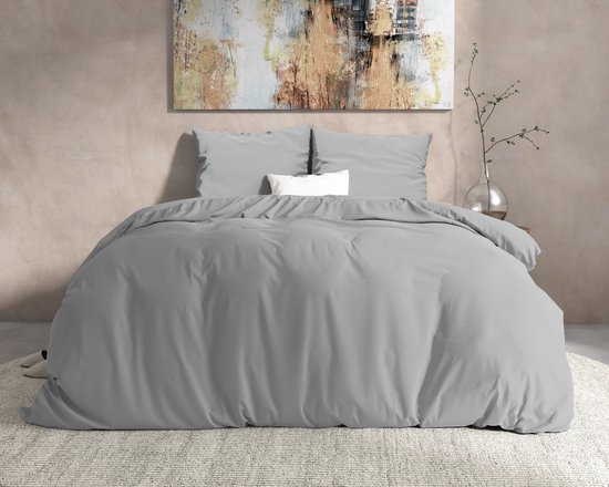 Warme flanel dekbedovertrek uni grijs - 240x200/220 (lits-jumeaux) - heerlijk zacht en comfortabel - luxe uitstraling - donsachtig laagje - ideaal tegen kou - zalig slapen van Merkloos — afbeelding 4